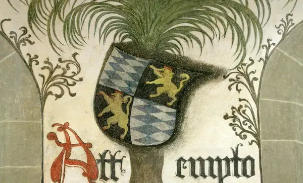 Detailansicht von der Wandmalerei im Palmensaal von Schloss Urach