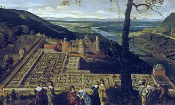 Foto: Staatliche Schlösser und Gärten Baden-Württemberg, Andrea Rachele Gemälde des Hortus Palatinus von Schloss Heidelberg, unbekannter Meister um 1600