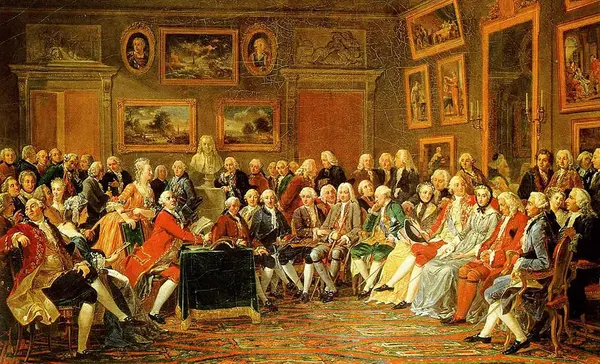 Foto: Wikimedia Commons, gemeinfrei Der literarische Salon von Madame Geoffrin, Anicet Charles Gabriel Lemonnier (1755)