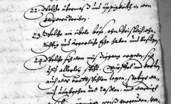 Foto: Hauptstaatsarchiv Stuttgart, A 63 Bü 94/3, http://www.landesarchiv-bw.de/plink/?f=1-1467292-15 Synodalbericht, den Kirchenkonvent betreffend, 1644