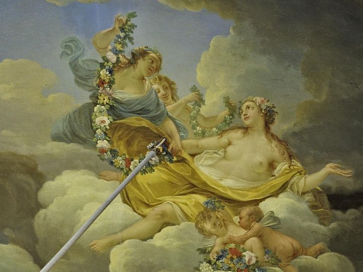 Foto: Staatliche Schlösser und Gärten Baden-Württemberg, Andrea Rachele Schloss Solitude, Stuttgart. Detailaufnahme Deckengemälde Palmenzimmer